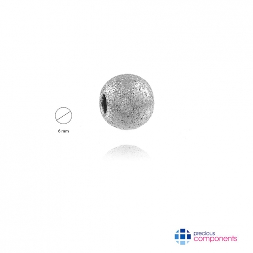 10K White Gold Stardust Bead 6 mm 2 holes - Precious Components